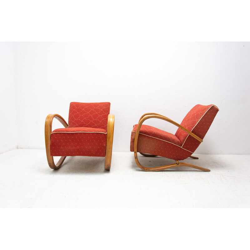 Pair of vintage bentwood lounge chairs "H-269" by Jindrich Halabala, Czech 1930
