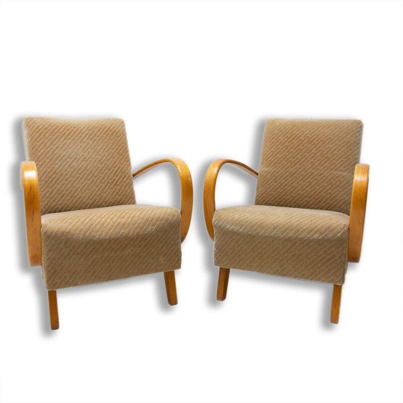 Pair of vintage bentwood armchairs by Jindřich Halabala for UP Závody, 1950s