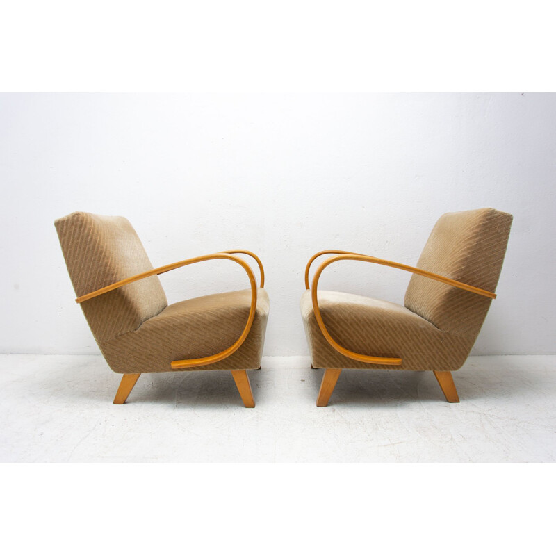 Paar vintage gebogen houten fauteuils van Jindřich Halabala voor UP Závody, 1950