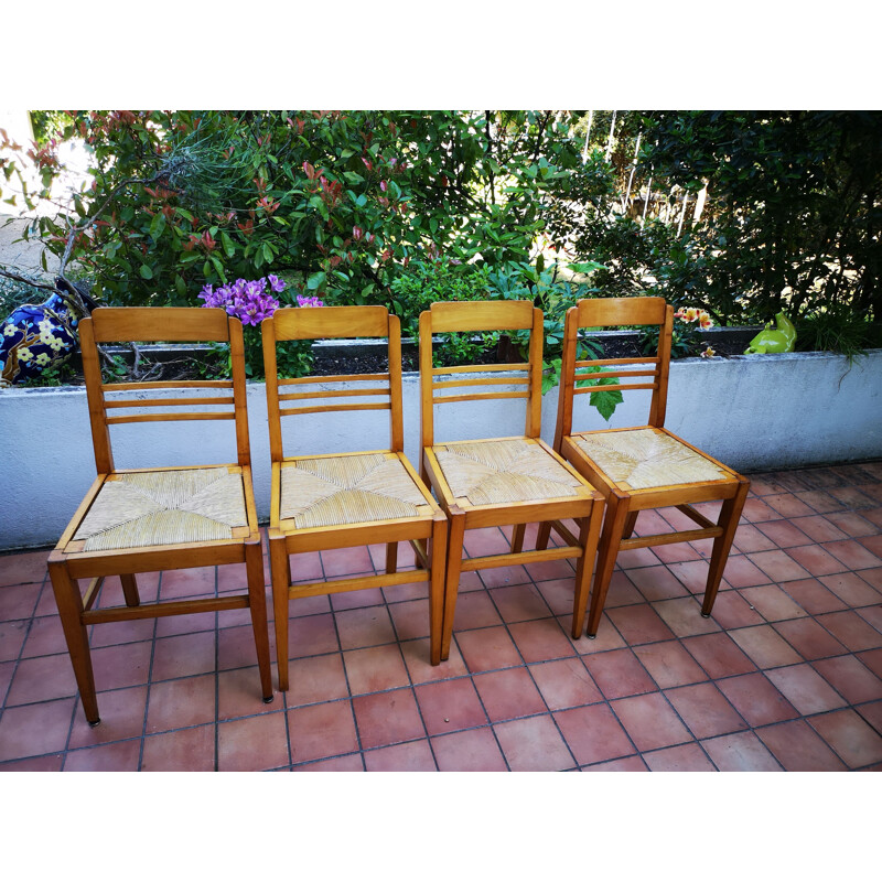 Ensemble de 8 chaises vintage en hêtre