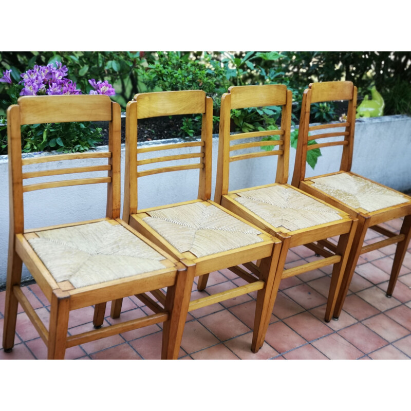 Ensemble de 8 chaises vintage en hêtre