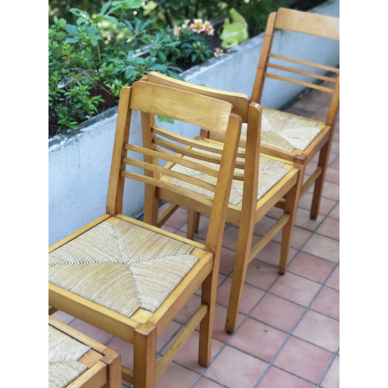 Ensemble de 8 chaises vintage en hêtre