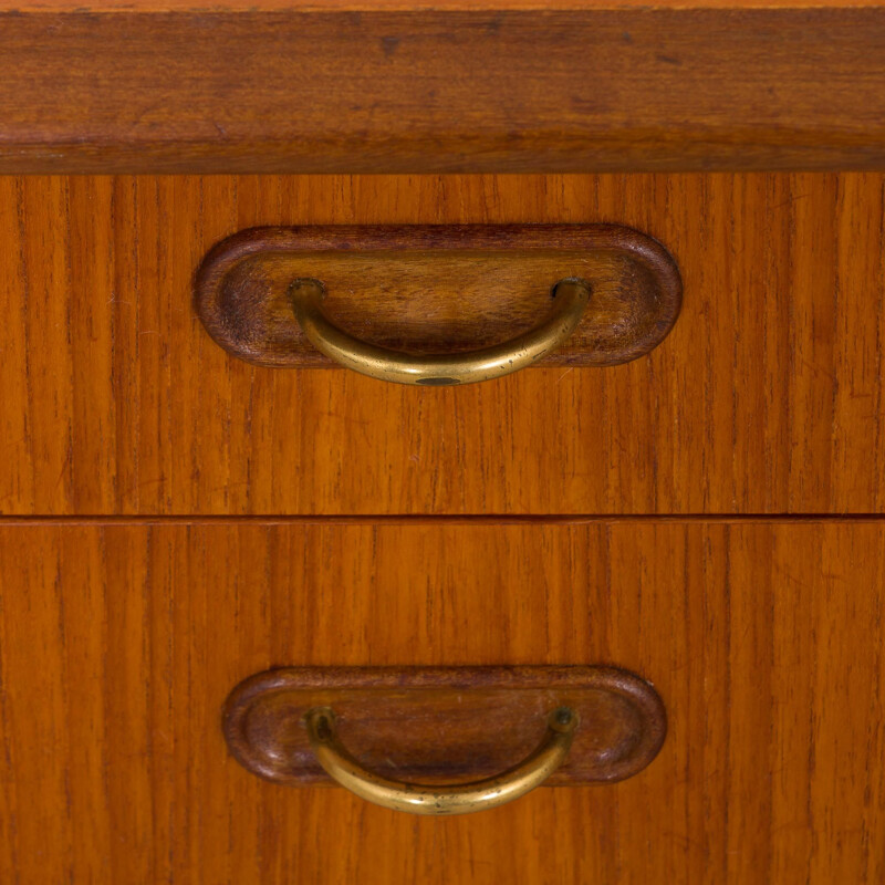 Scandinavian mid century teak vanity with brass handles and adjustable mirror, 1960s