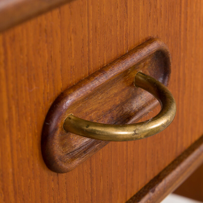 Scandinavian mid century teak vanity with brass handles and adjustable mirror, 1960s