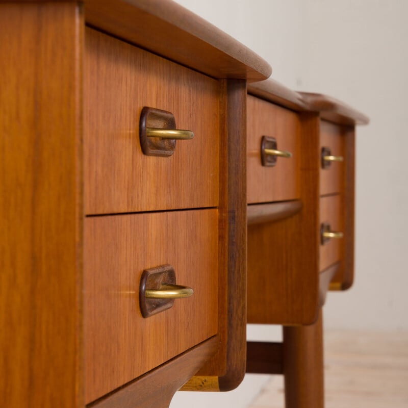 Scandinavian mid century teak vanity with brass handles and adjustable mirror, 1960s