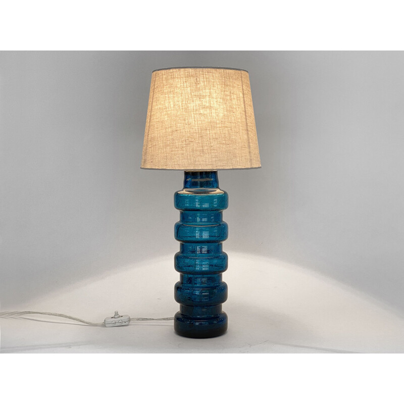 Vintage glass table lamp with linen shade, Sweden 1960s