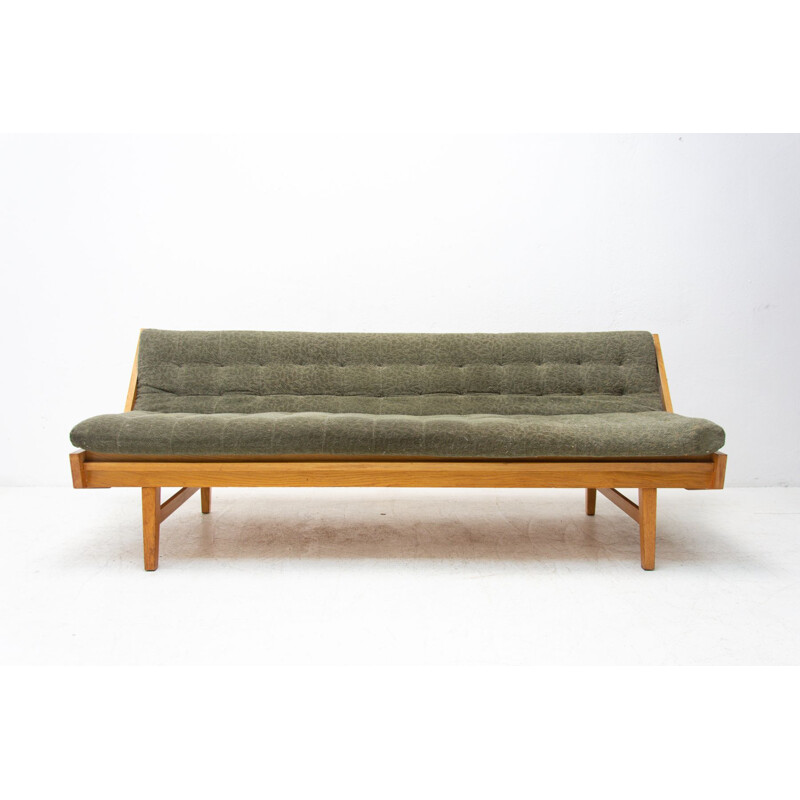 Mid century veneered in oak folding sofabed, Czechoslovakia 1960s