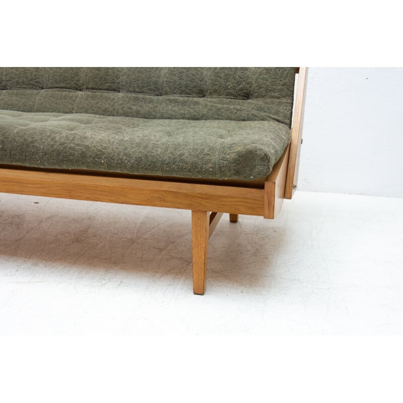Mid century veneered in oak folding sofabed, Czechoslovakia 1960s
