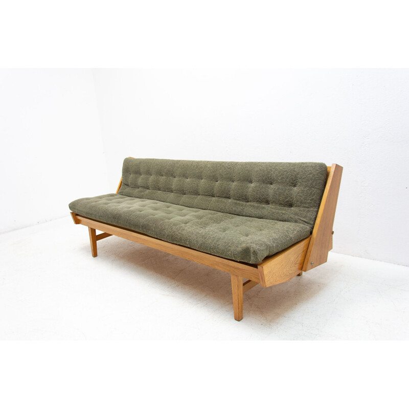 Mid century veneered in oak folding sofabed, Czechoslovakia 1960s