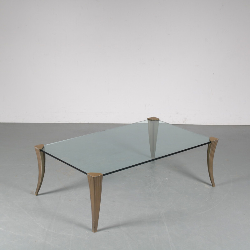 Vintage coffee table by rectangular glass by Peter Ghyczy for Ghyczy, Netherlands 1970