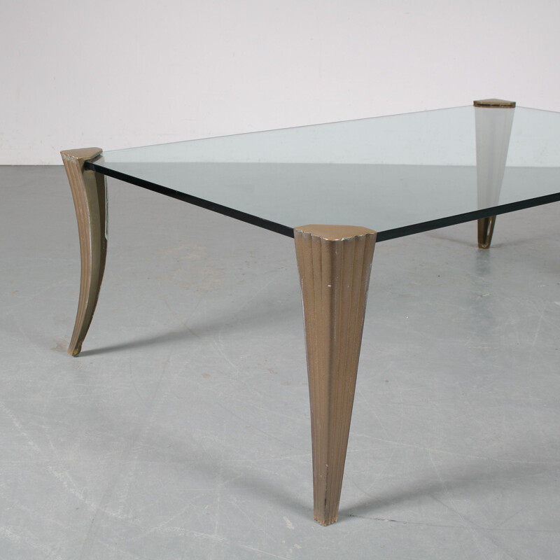 Vintage coffee table by rectangular glass by Peter Ghyczy for Ghyczy, Netherlands 1970