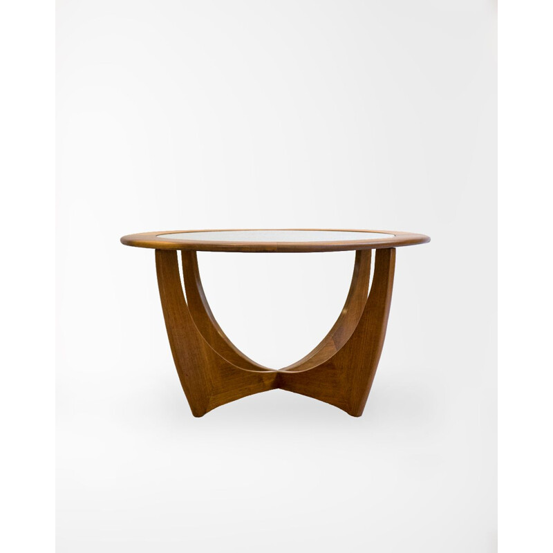 Table basse ronde en teck et verre, Royaume-Uni 1960