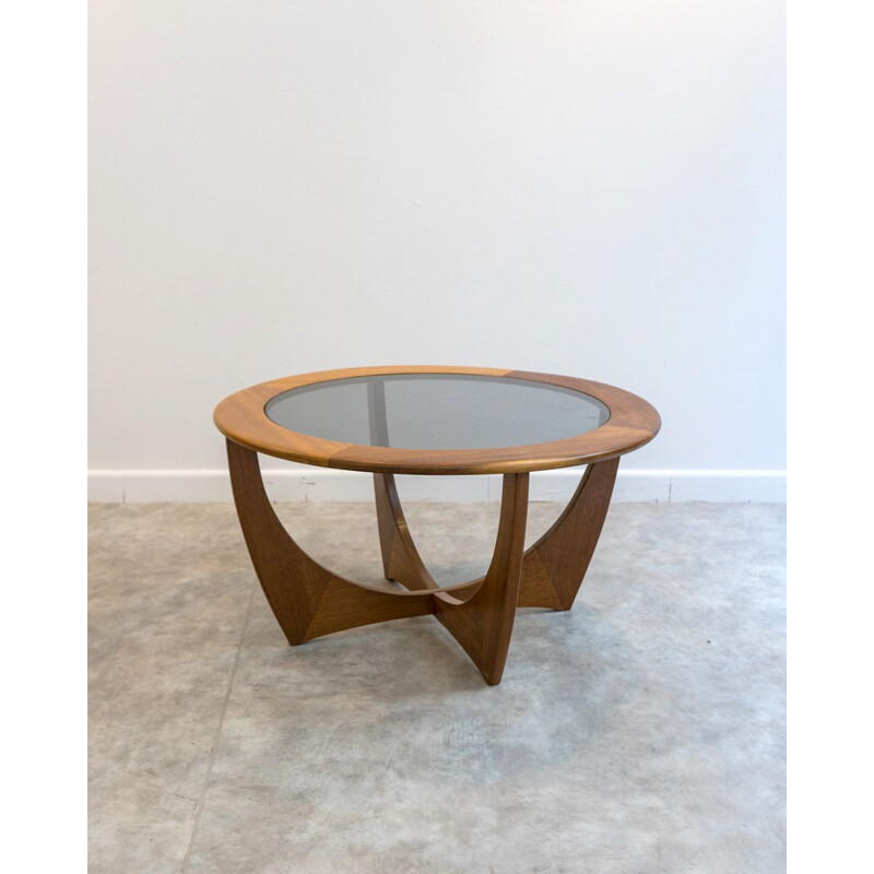 Mid century teak & glass round coffee table, UK 1960s