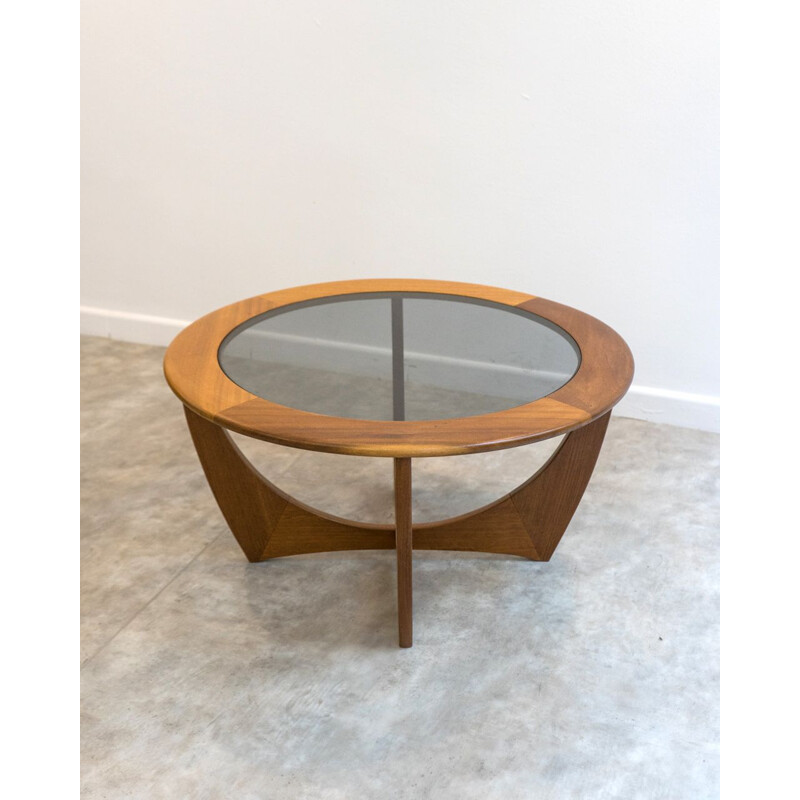 Mid century teak & glass round coffee table, UK 1960s
