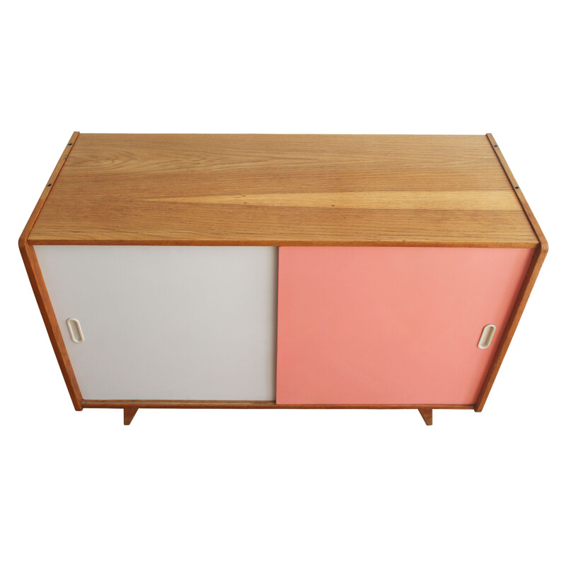 Vintage sideboard with pink and white sliding doors Czechoslovakia 1960s