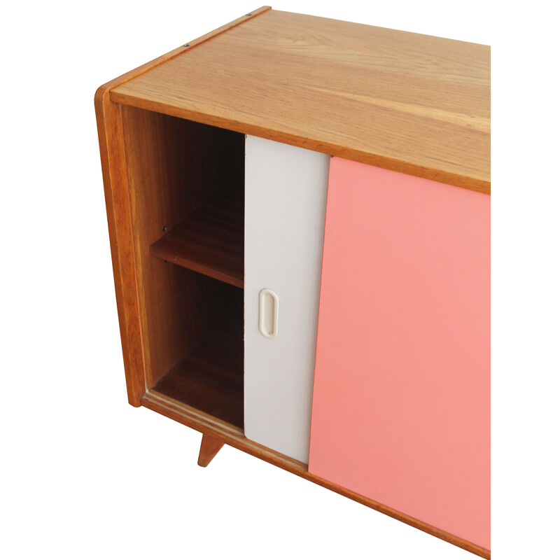 Vintage sideboard with pink and white sliding doors Czechoslovakia 1960s