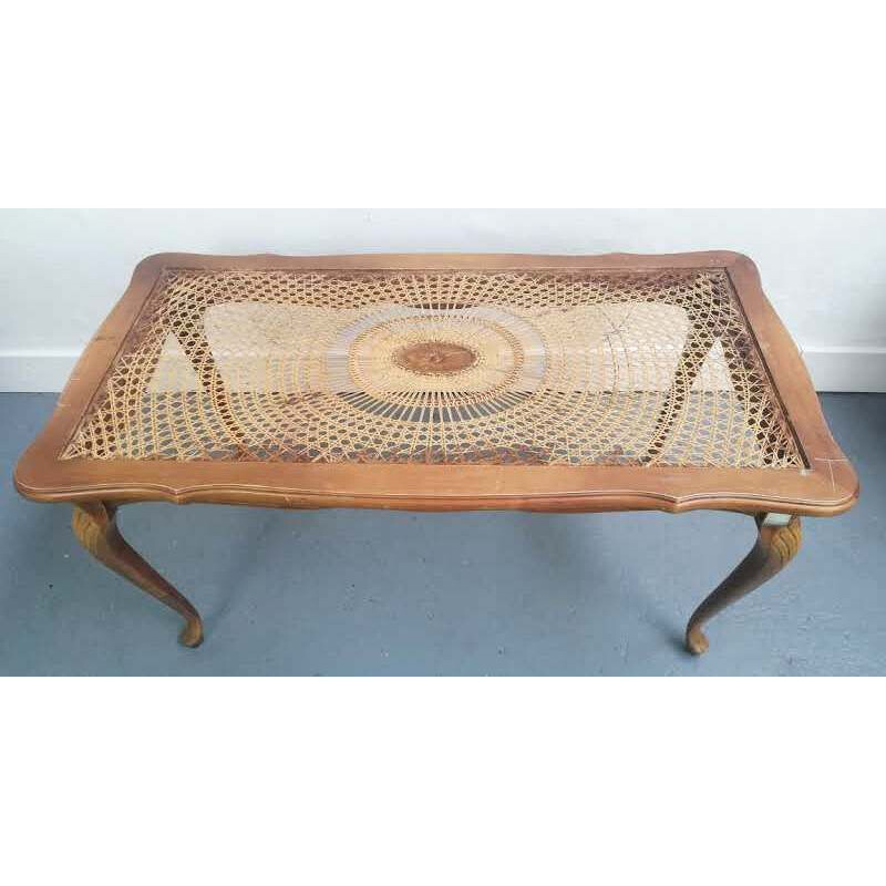 Vintage Chippendale coffee table in rattan