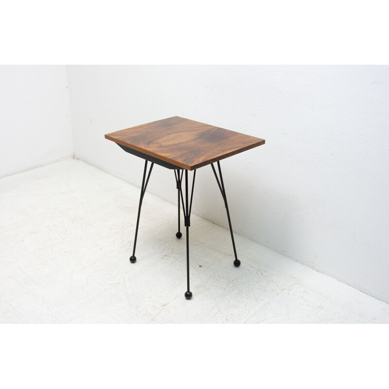 Scandinavian vintage coffee table with metal legs, Czech 1960