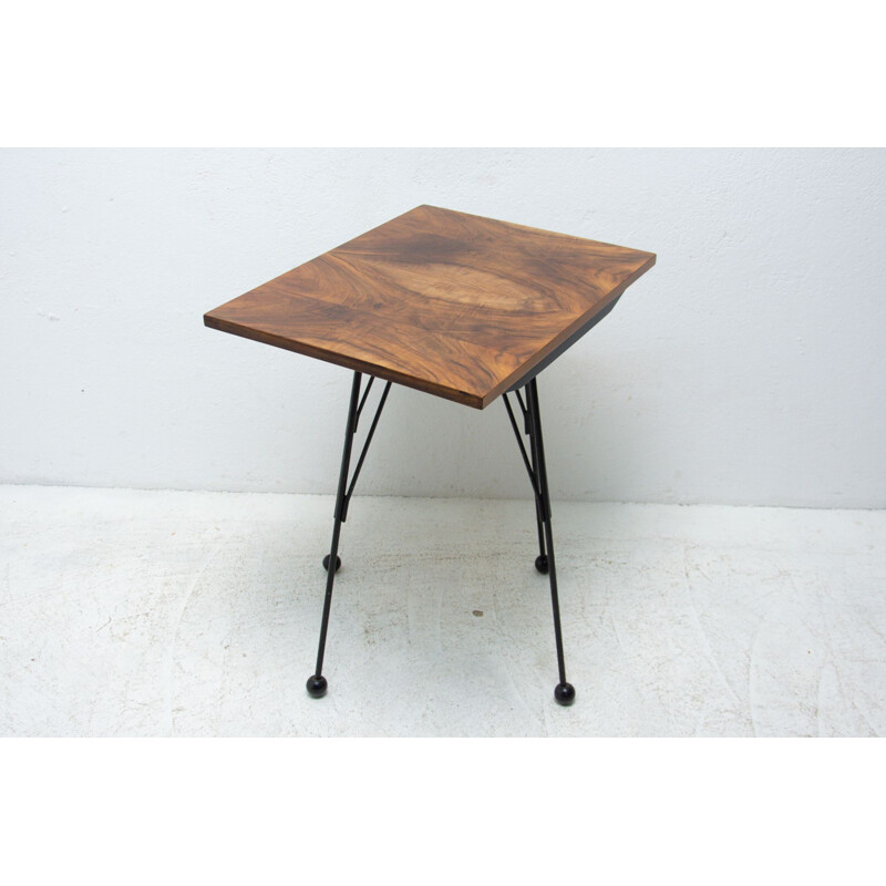 Scandinavian vintage coffee table with metal legs, Czech 1960