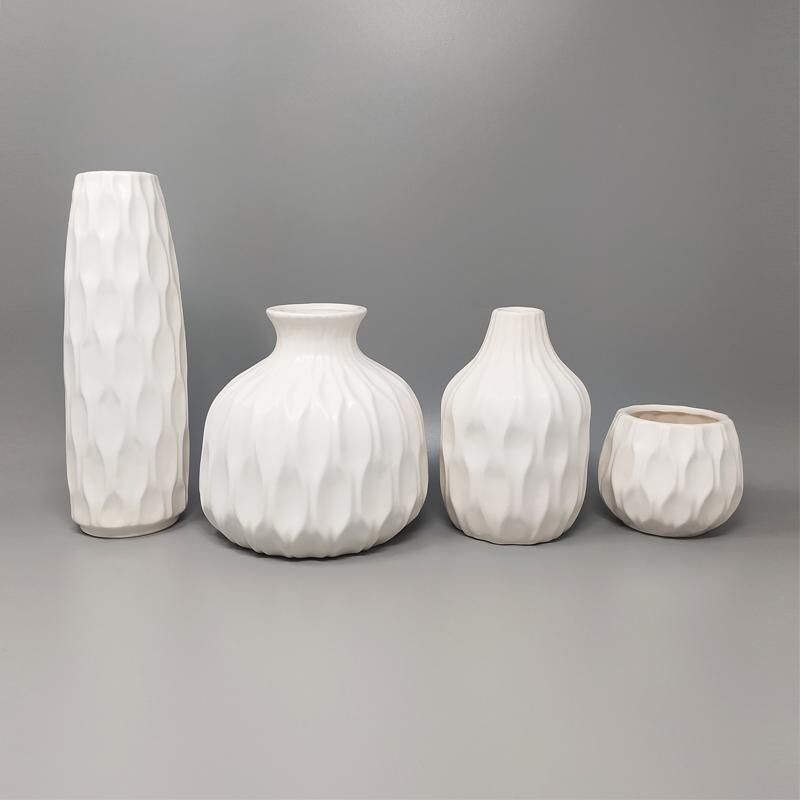 Set of 4 white vases in ceramic vintage, Italy 1970s