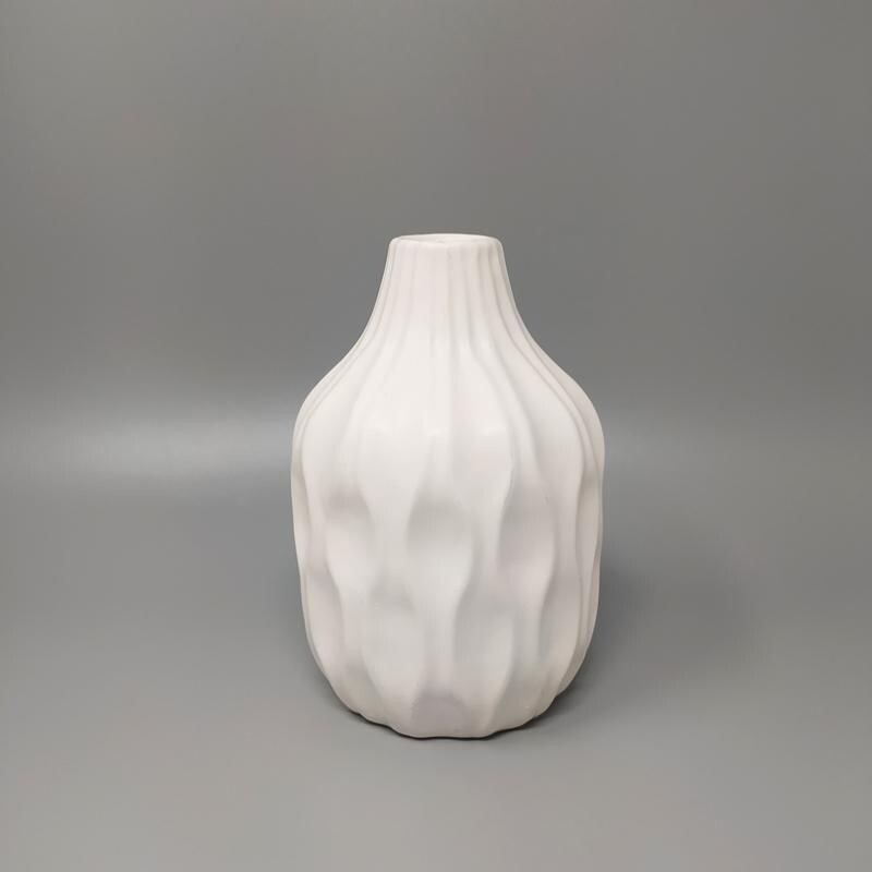 Set of 4 white vases in ceramic vintage, Italy 1970s