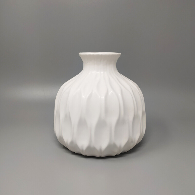 Set of 4 white vases in ceramic vintage, Italy 1970s
