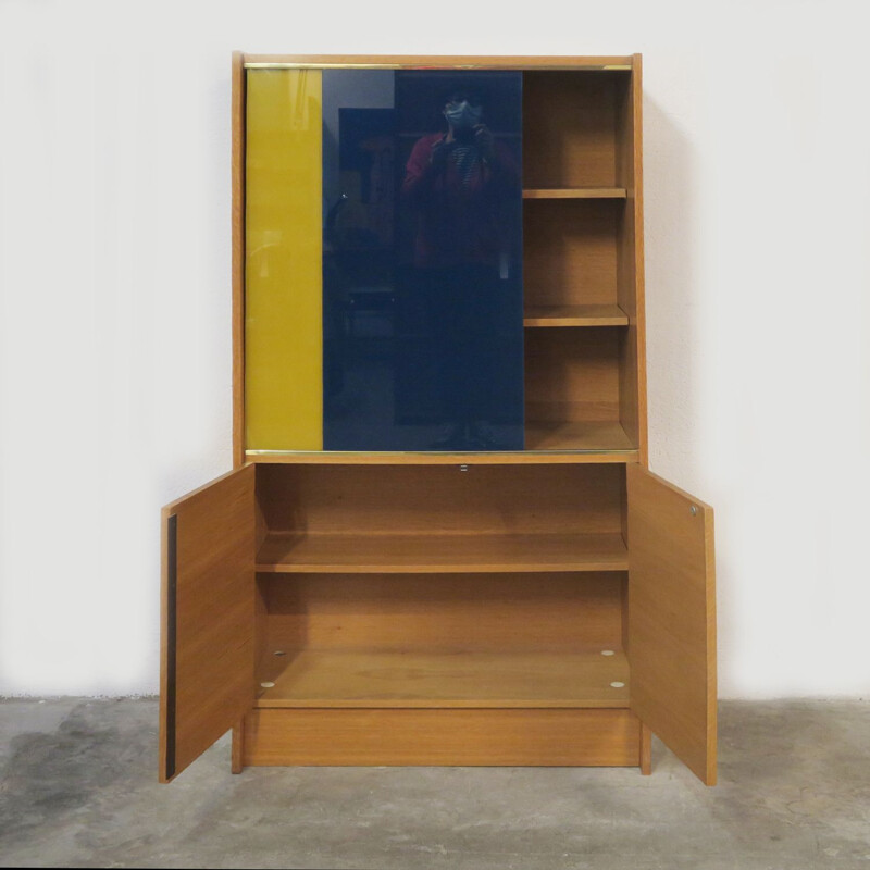 Vintage bookcase with sliding glass panels, 1970s