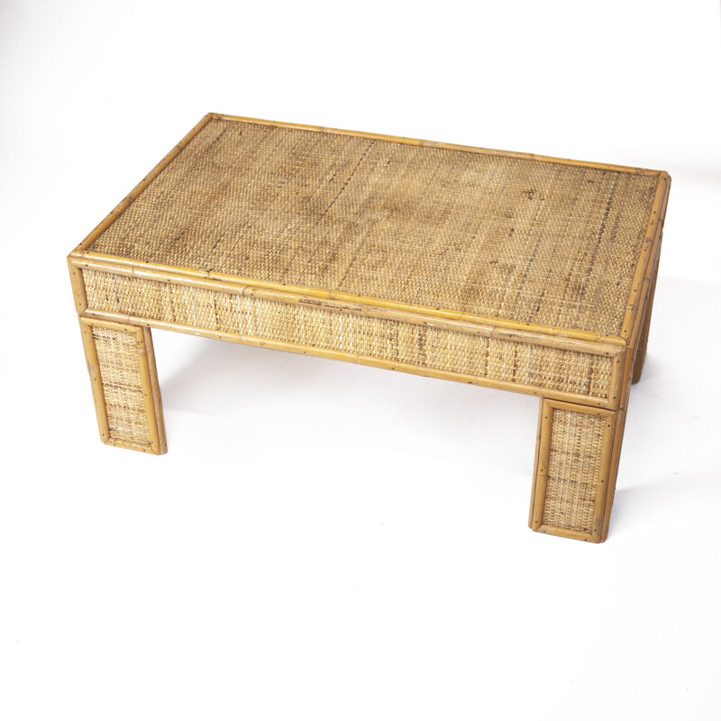 Vintage bamboo and rattan coffee table, France 1970s