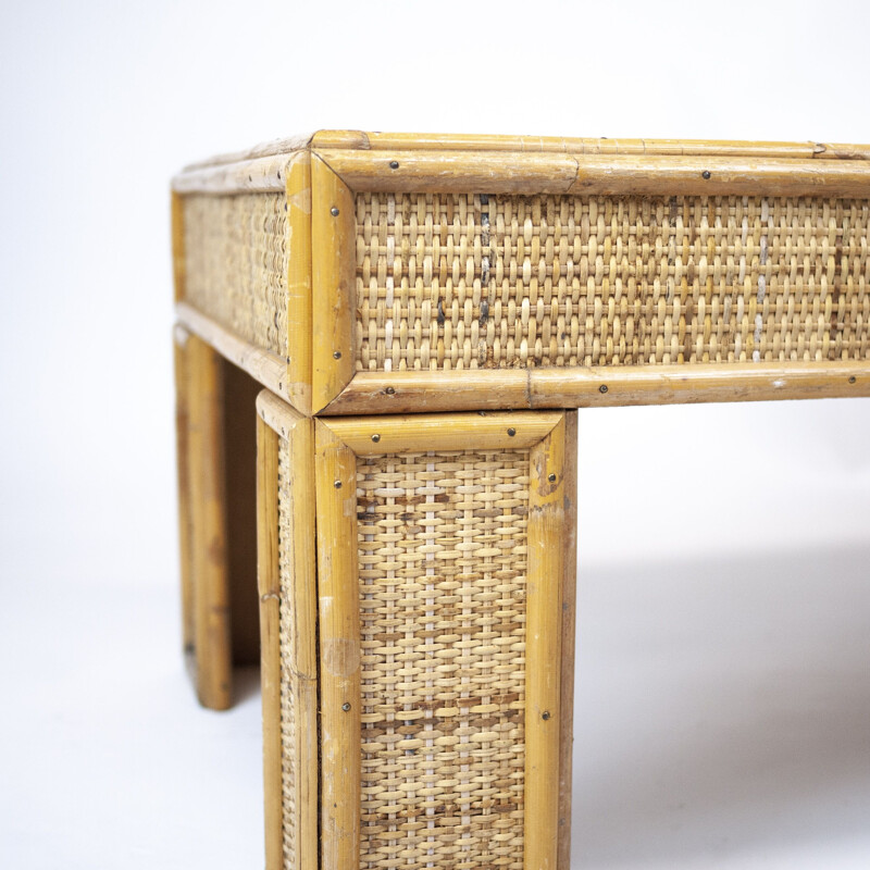 Vintage bamboo and rattan coffee table, France 1970s