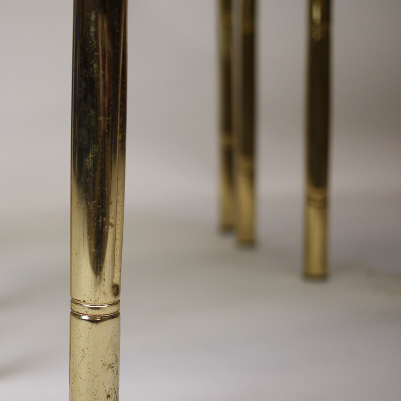 Vintage brass plated bamboo nesting tables and smoked glass, France 1970s