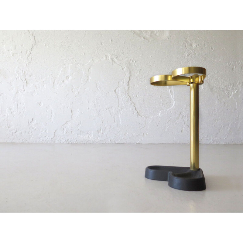 Vintage cast iron and golden metal umbrella stand, 1950s