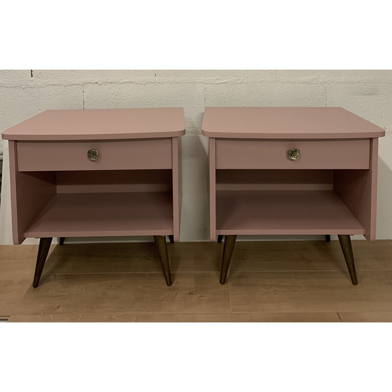 Pair of vintage blush pink bedside tables, 1950s