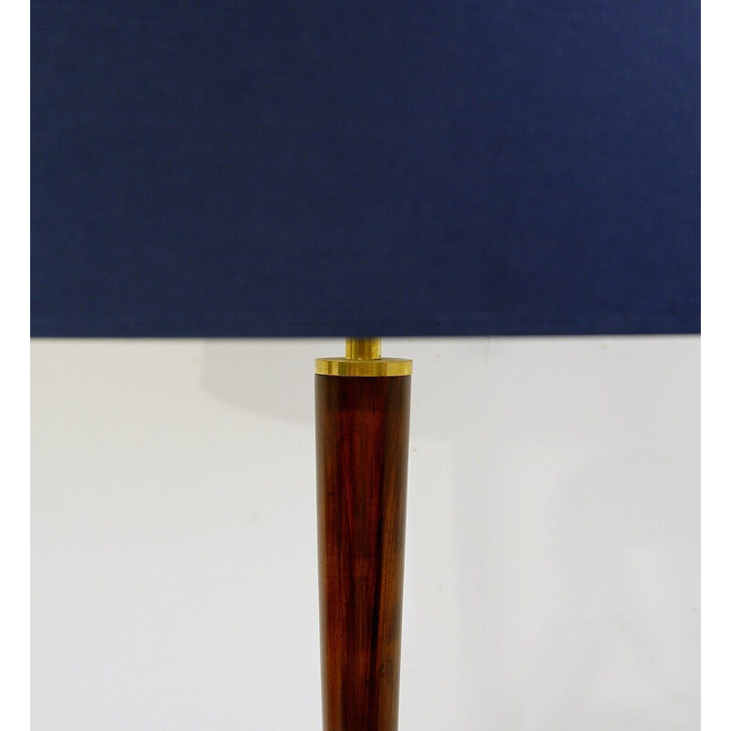Vintage tripod brass and wood floor lamp, Italy 1950s