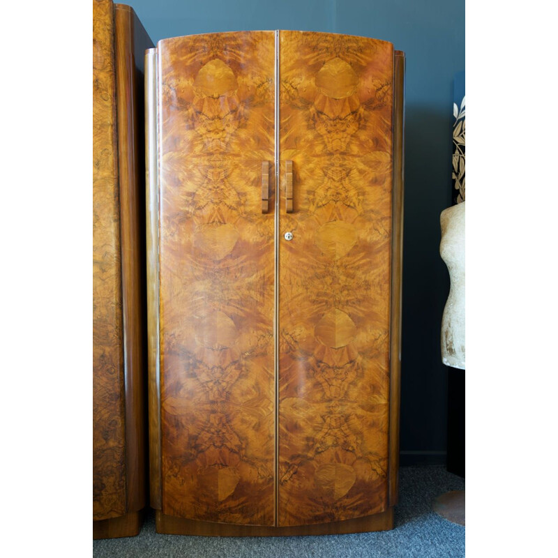 Vintage Art deco walnut bedroom suite wardrobes dressing table bedside cabinet headboard