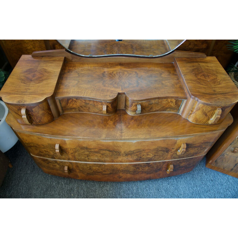 Vintage Art deco walnut bedroom suite wardrobes dressing table bedside cabinet headboard