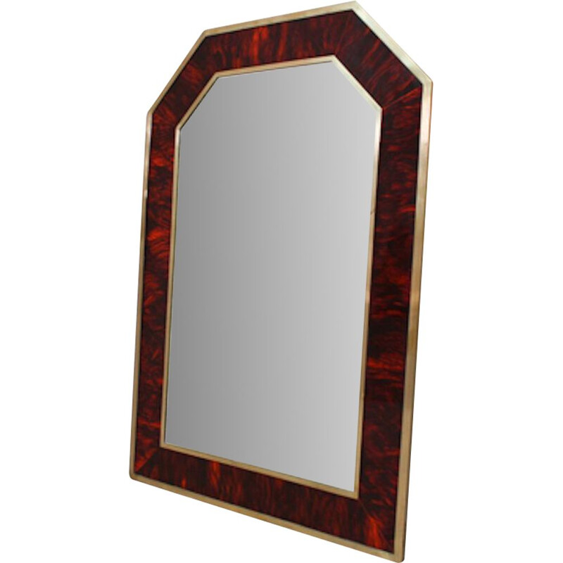 Miroir vintage en bois et laiton, 1940