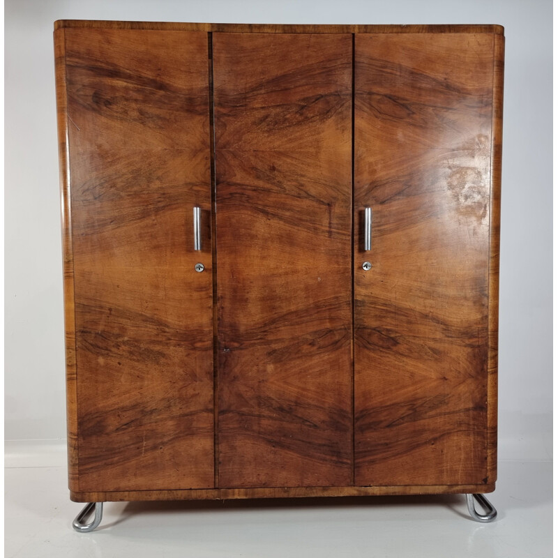 Vintage Art deco walnut wardrobe, 1940s