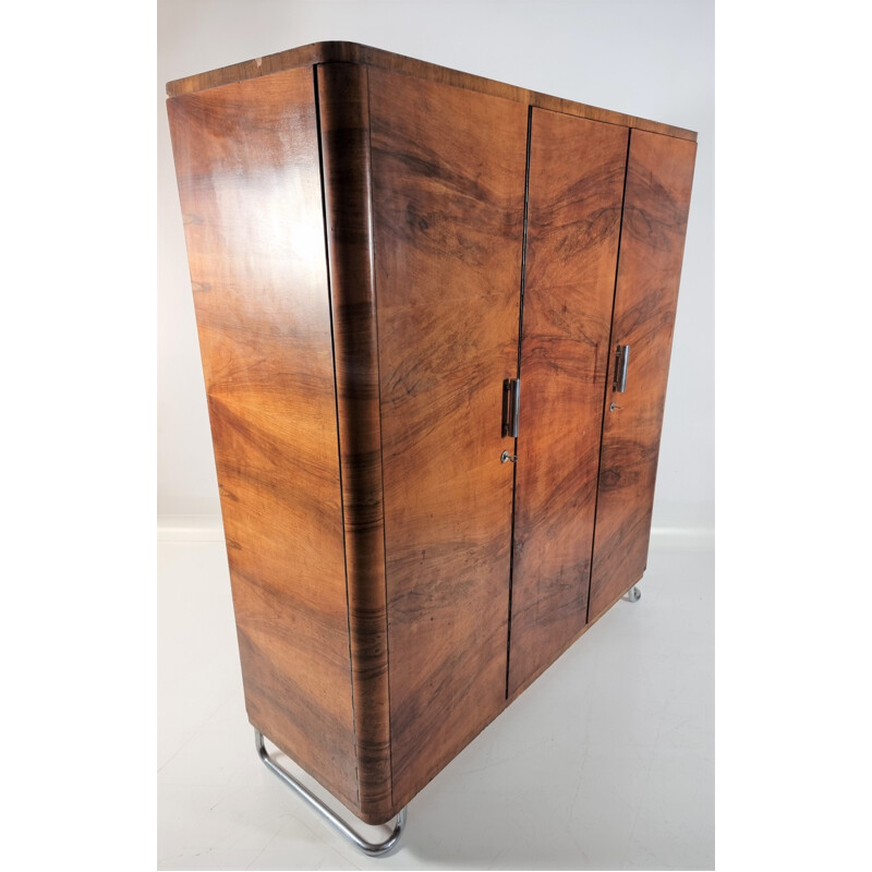 Vintage Art deco walnut wardrobe, 1940s