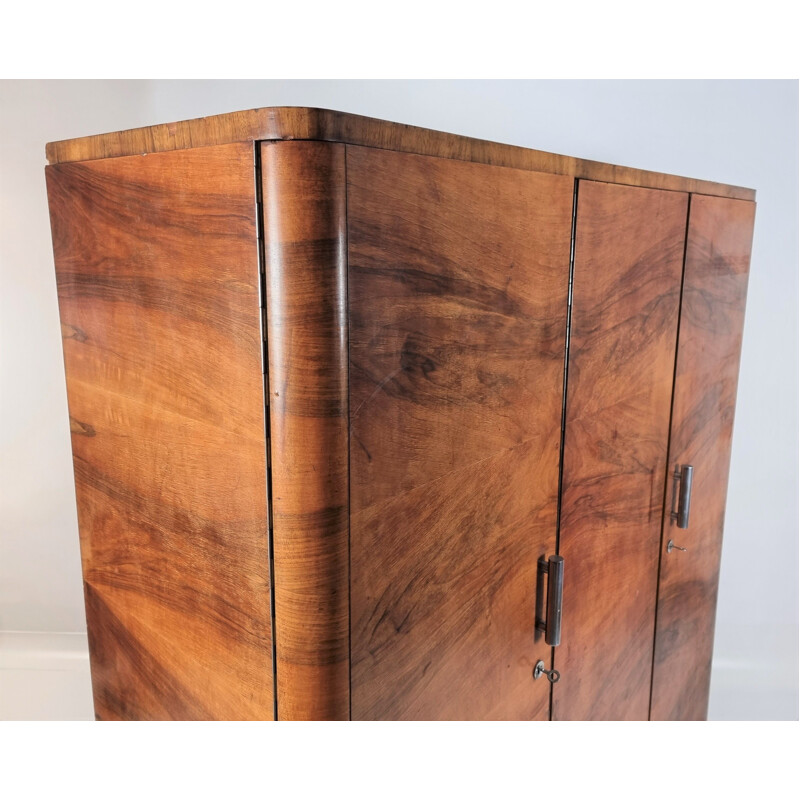 Vintage Art deco walnut wardrobe, 1940s