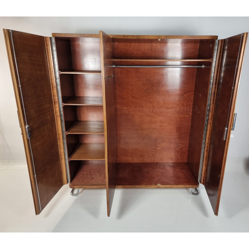 Vintage Art deco walnut wardrobe, 1940s