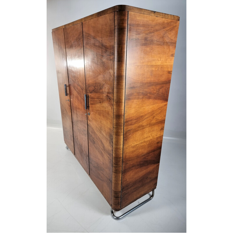 Vintage Art deco walnut wardrobe, 1940s