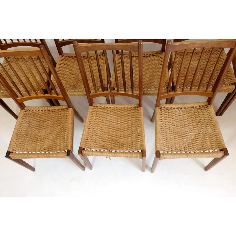 Ensemble de 8 chaises vintage en teck et corde de G Plan, 1960