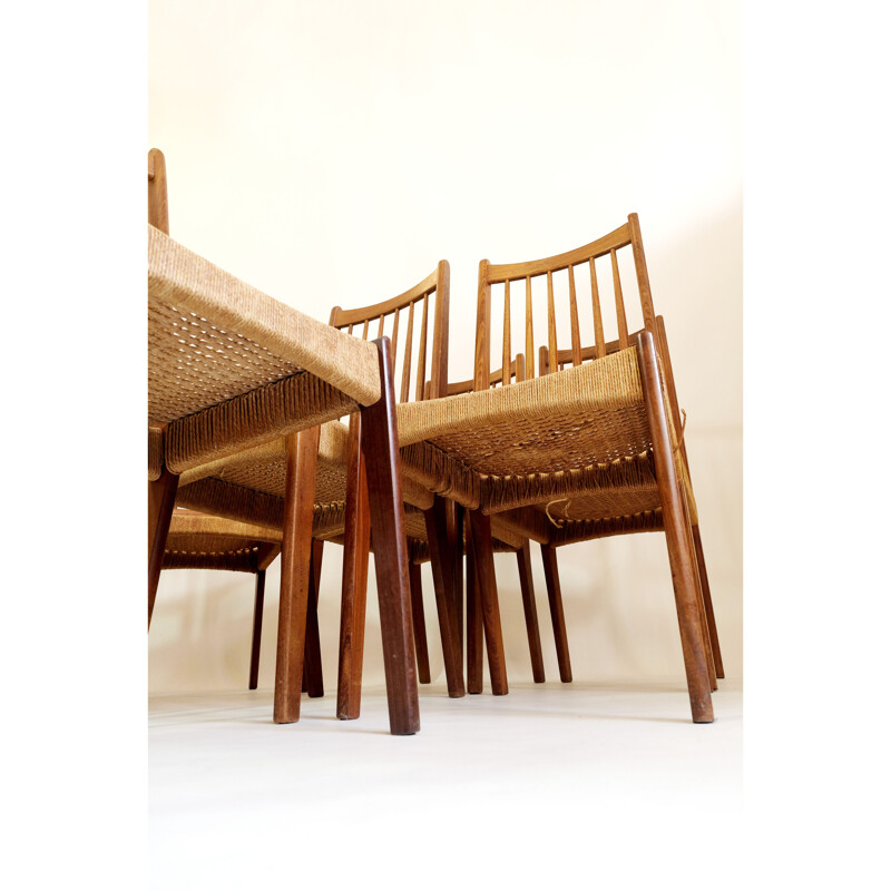 Set of 8 vintage teak and rope chairs by G Plan, 1960s