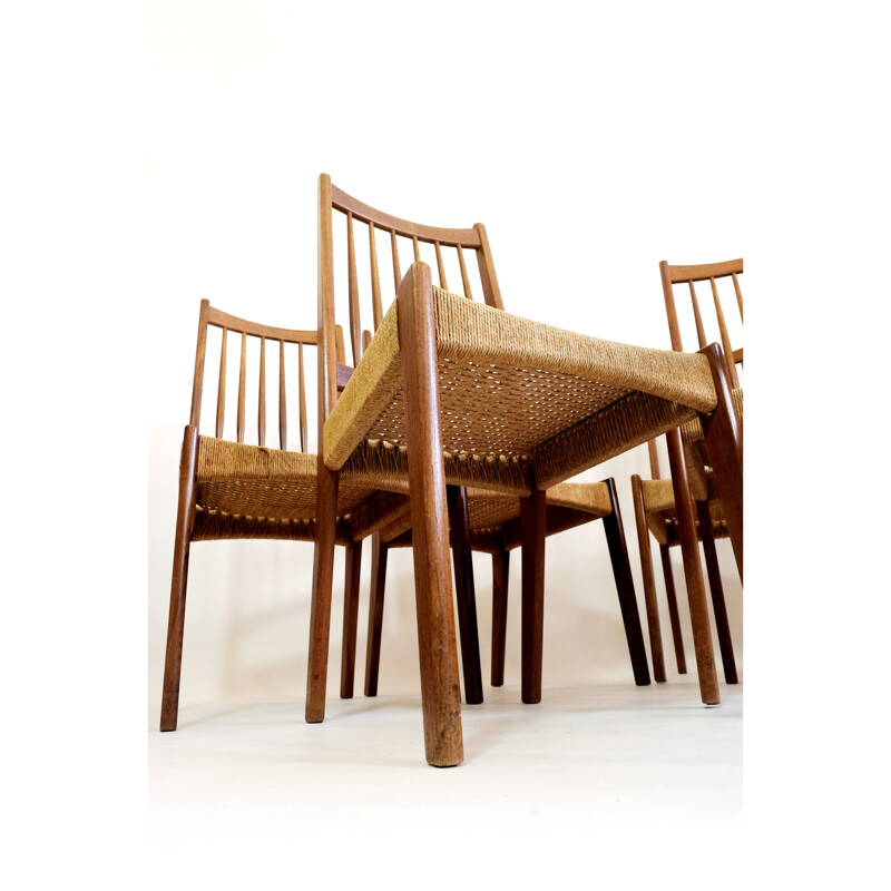 Set of 8 vintage teak and rope chairs by G Plan, 1960s