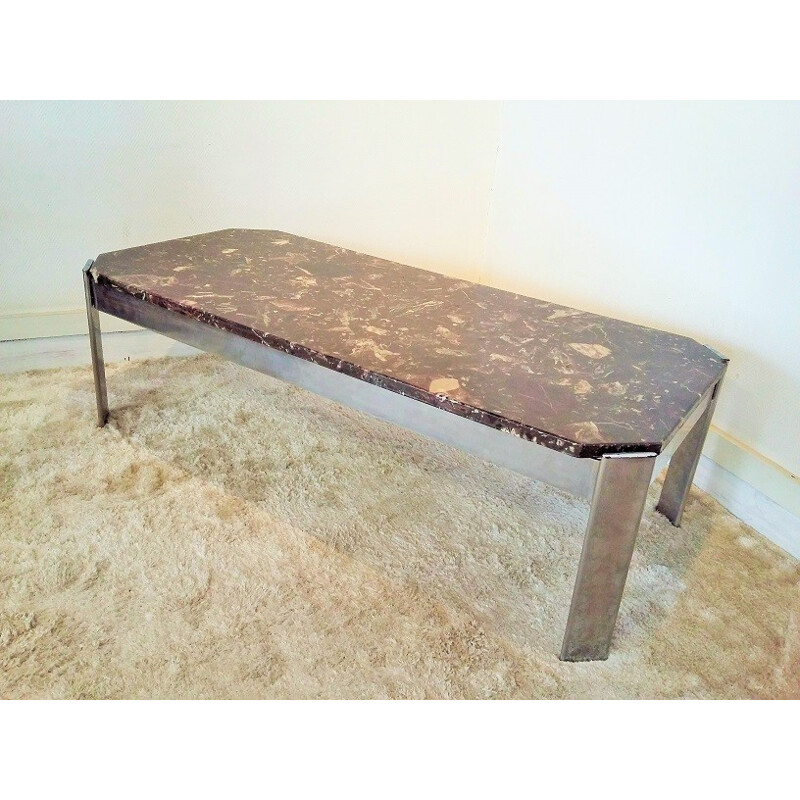 Large coffee table in marble and chrome - 1970se