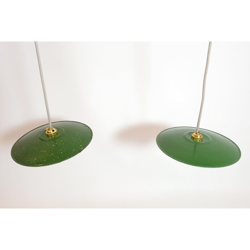 Pair of enamelled industrial hangers, 1960-1970s