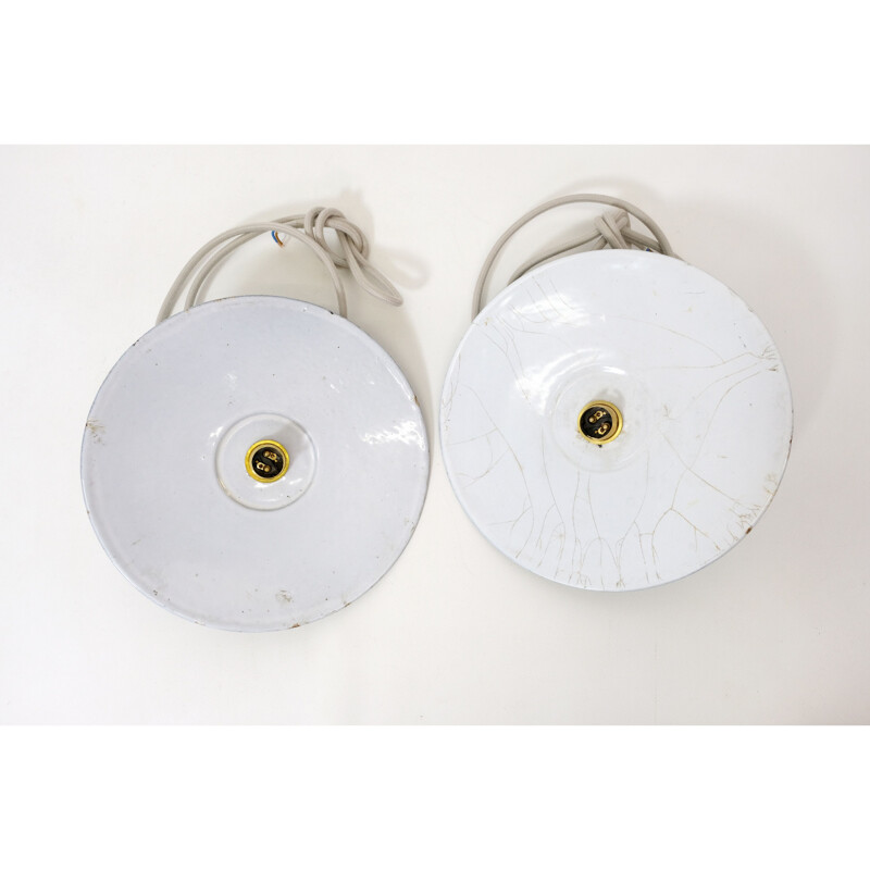 Pair of enamelled industrial hangers, 1960-1970s