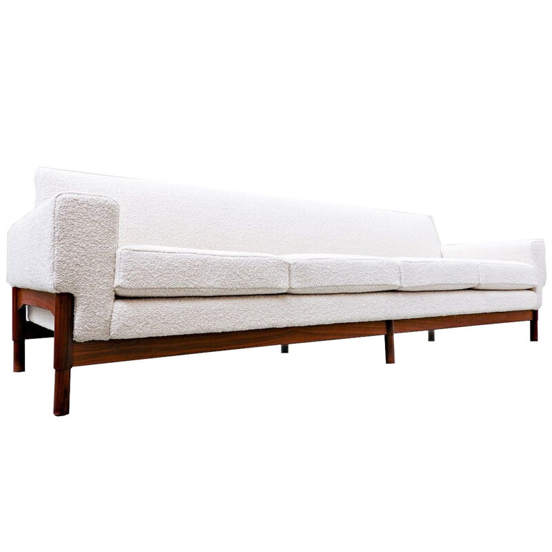 Mid-century walnut and white wool sofa by Sapiroti, Italy 1960s