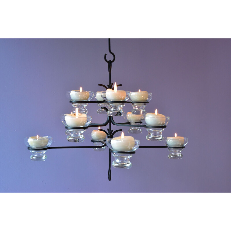 Scandinavian vintage metal and glass chandelier, 1960