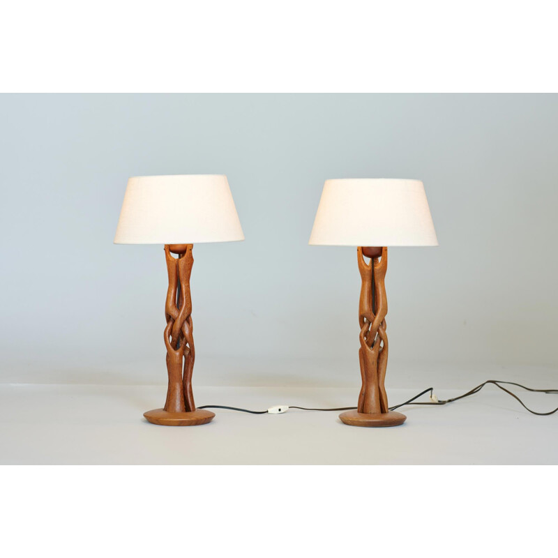 Paire de lampes vintage danoises courbes en teck